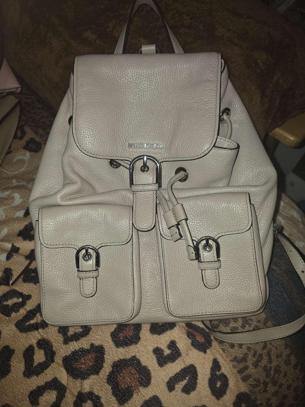 Michael Kors Pebbled Leather Backpack in Cream